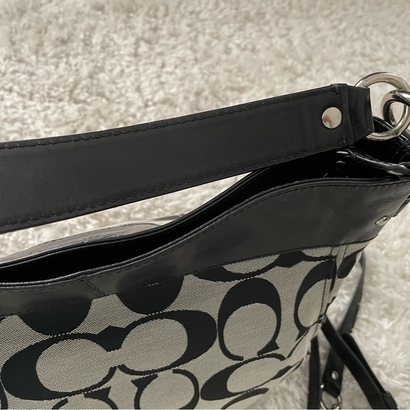 Coach Signature Collection Logo Fabric and Leather Hobo Handbag - Picture 3 of 12